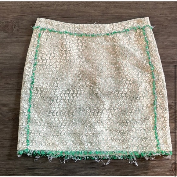 J. Crew Green White Metallic Tweed Fringe Mini Skirt Sz 0 - Picture 10 of 15